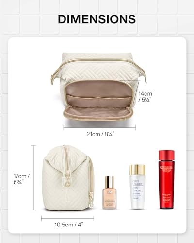 BAGSMART Travel Makeup Bag, Cosmetic Bag Small Make Up Organizer Case,Wide-open Pouch for Women Purse for Toiletries Accessories Brushes,Large Beige - color: D-1 Layer- Beige, size: Large