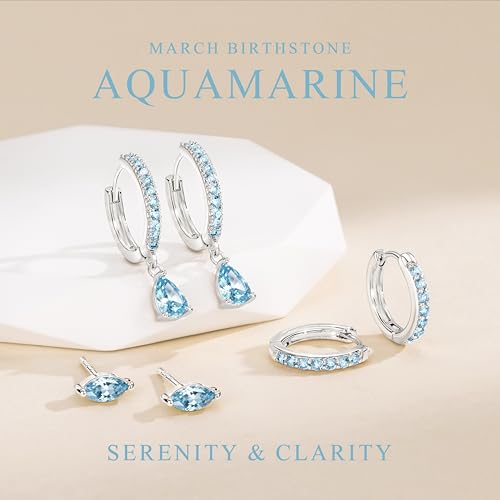 14K Gold Plated Small Huggie Hoop Earrings Set for Women, Hypoallergenic Dainty Sterling Silver Dangle Studs for Cartilage Helix, Lightweight Trendy Cute Stack Birthstone Jewelry Gift - color: 03_Aquamarine_Mar_Silver