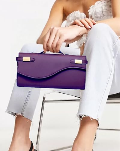 NEWBELLA Handwoven Women's Clutch Purse, Crossbody Bag with Adjustable Strap for Evening & Casual Use - color: Purple