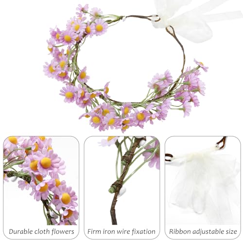 AWAYTR Flower Hippie Floral Crown - Boho Sunflower Headband for Women, Hippie Costume and Hair Accessories (Purple) - color: Purple