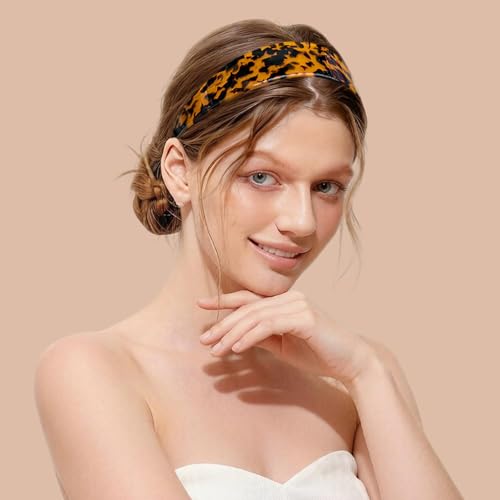 Tortoise Shell Headbands for Women, Wide Leopard Headbands with Teeth for Women's Hair No Headache Headband No Slip Hairbands-Tortoise, Acetate Hair Accessory for Daily Wear - color: light leopard print