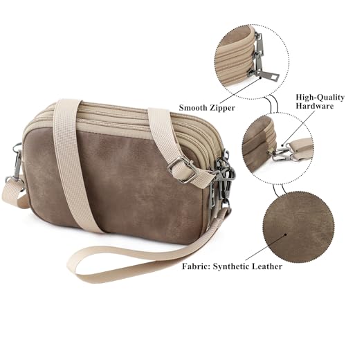 Small Wristlet Wallet for Women, 3-Zip Crossbody Phone Purse - color: Taupe/Shatteredpvc