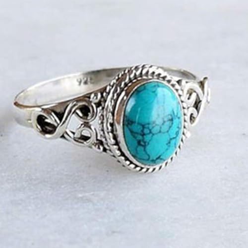 Turquoise Ring Handmade Boho Vintage Statement Thumb Knuckle Ring Western Country Concert Jewelry Gift for Women Wife Mom Sister Friend