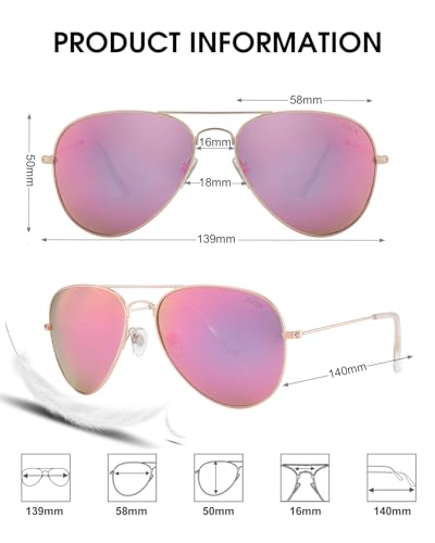 JOOX Polarized Aviator Sunglasses for Women Men, UV400 Protection Lens and Lightweight Metal Pilot Frame JX2775 - color: Shiny Gold/Purple Mirror