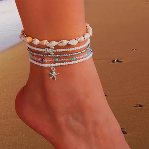 Waeceip Beach Ankle Bracelets For Women Summer Boho Anklets For Women Seashell Beaded Anklets Summer Jewelry Beach Vacation Accessories - color: starfish Boho 5