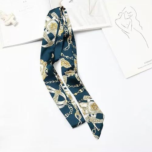 Long Thin Skinny Scarf Satin Neckerchief Ribbon Tie Waist Belt for Women - color: Green Chain