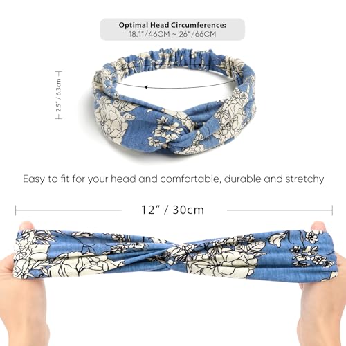 AQOKKA Elastic Knotted Headbands for Women Cloth Head Hair Bands for Women's Hair Non Slip Boho Wrap Twisted Hair Accessories（Blue, Green, Black, Navy） - color: Blue, Green, Black, Navy