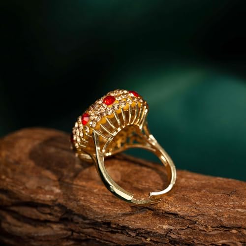 HZMAN Crystal Ring for Women Retro Antique Rhinestone Ring Cubic Zirconia Gold Plated Turkish Ring Jewelry Gift - color: Red-Oval