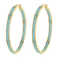 CiNily Mult-colors Crystal Stainless Steel Hoop Earring for Women Hypoallergenic Jewelry for Sensitive Ears Large Big Hoop Earrings 2" - color: Gold-Turquoise