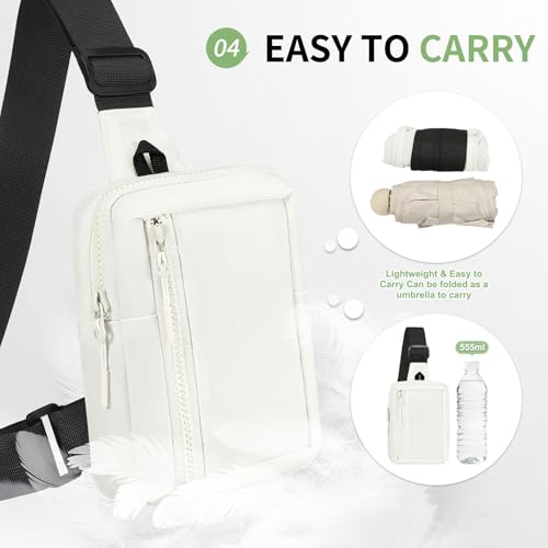 Mini Sling Bag for Men and Women, 7.5 Inch Small Anti Theft Crossbody Sling Backpack Nylon Chest Bag Fanny Pack for Travel Running Hiking (White) - color: White