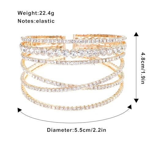 Rhinestone Bracelet for Women MultiLayer Crystal Cuff Bracelet Strand Layered Bracelet - color: Gold 1