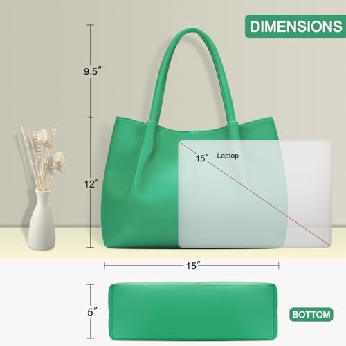 KKXIU Tote Bag for Women Vegan Leather Shoulder Purse Large Capacity Travel Bag - color: Green
