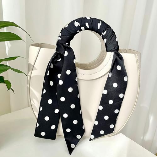 Long Thin Skinny Scarf Satin Neckerchief Ribbon Tie Waist Belt for Women - color: Black Polka Dots