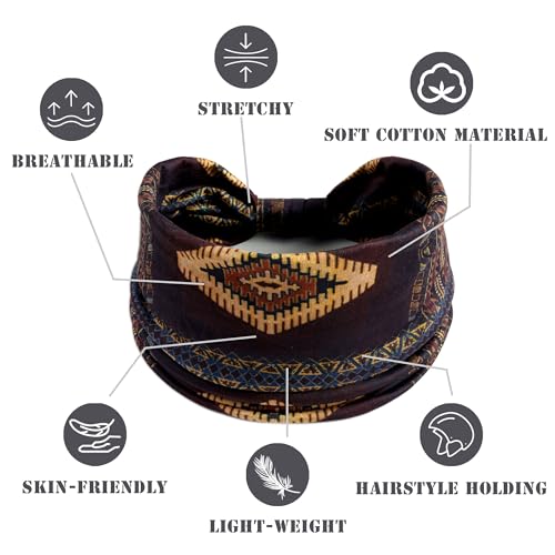 FULZTEY Boho African Headbands for Women Hair Vintage Stretchy Wide Knotted Hairbands Yoga Running Athletic Turban Stylish Pattern Hair Accessories for Women Girls 4 Pieces - color: Style 5