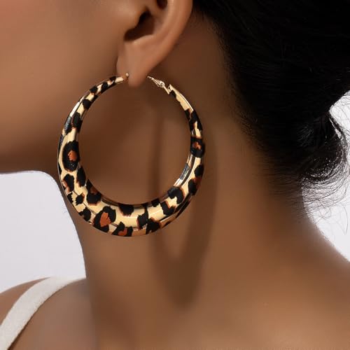Colorful Large Hoop Earrings for Women Chunky Statement Earrings for Women White Black Red Leopard Hot Pink Earrings Big Hoops Vintage Neon 80s 90s Earrings Chunky Jewelry - style: Leopard Print