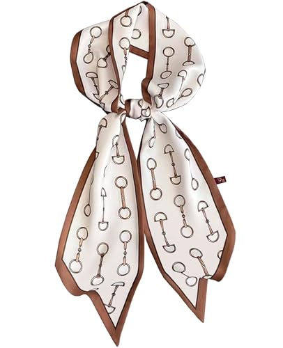 kcctoo 59” Long Silk Like Head Scarf Women's Fashion Square Neck Satin Scarfs for Bag Hair Scarves Gift 59 * 5.9” - color: N2 Buckle With Brown Edges 59" X 5.9"