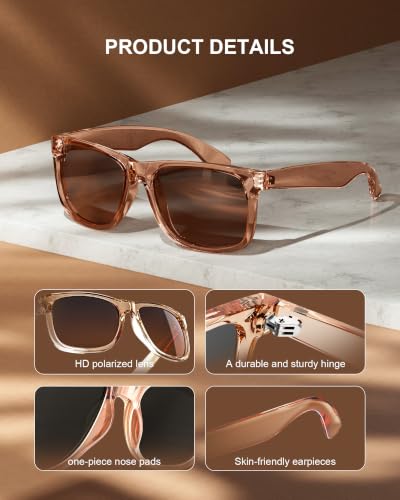 KALIYADI Womens-Sunglasses Polarized-Sunglasses for Women: Retro Trendy Sun Glasses With UV400 Protection for Driving Travel - color: Black+gradual Tea+sakura Powder