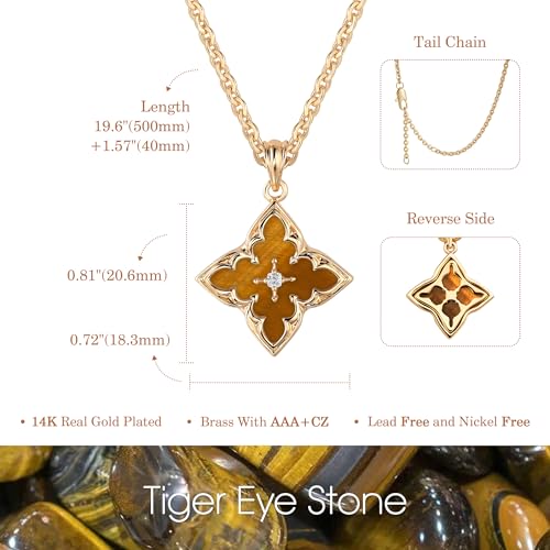 Fettero Gold Clover Necklace for Women Dainty 14K Gold Plated CZ Pendant Necklace Adjustable Chain Choker Charm Colorful Clover Pendant Lucky Necklaces for Women Jewelry - color: Brownish yellow