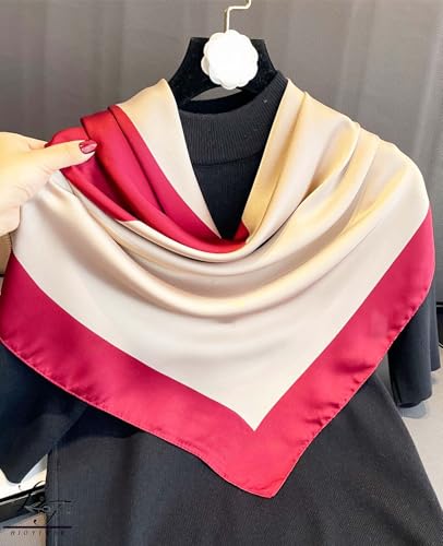 Hioyiwse Head Scarf For Women Hair Bandana 35" Large Square Satin Wrap Sleeping Neck Silk Satin Hair Scarves Lightweight - color: F32-black Red（35*35inch）