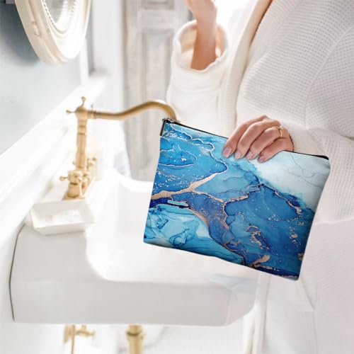 Small Makeup Bag for Purse Cute Canvas Waterproof Cosmetic Bags for Women Zipper Travel Toiletry Pouch-Blue Marble Makeup Bags - color: Blue Marble Makeup Bags