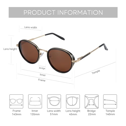 ZENOTTIC Retro Round Polarized Steampunk Sunglasses for Men Women-Circle Vintage Design Metal Frame UV400 Shades - color: C04 Gold Frame Brown Lens