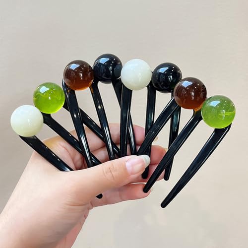 4Pcs U Shaped French Hair Pin 3-fork Hairpins Vintage Pearl Beads Decorative Hair Pins for Women French Pin Plastic Hairpin Womens Fashion Hair Sticks For Bun Hairstyle Updo Accessories