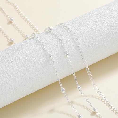 Waist Chain Belt for Women - 14K Gold Plated/Silver Layered Belly Chains for Women Sexy Bikini Beads Gold Jewelry Accessories Body Chain Gifts - color: Waist Chain-Beaded-Silver