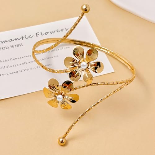 Arm Cuff Jewelry for Women Adjustable Flower Cuff Bangle Bracelet Gold Armband Upper Jewelry Gifts for Women Boho Western Accessories - color: B5:gold flower