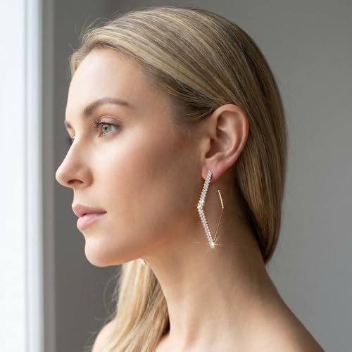 Rhinestone Geometric Hoop Stud Earrings for Women - Sparkly Crystal Statement Jewelry for Evening Parties, Weddings and Special Occasions - color: Gold
