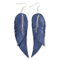 Black shiny Leather Feather Earrings for Women, Lightweight Minimal Boho Dangle Earrings, Small Simple Everyday Jewelry - color: Dark blue shiny