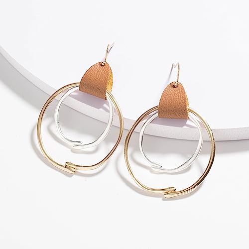 Boho Teardrop Earrings, Handmade Copper Bohemian Earrings, Dangle Antique Ethnic Jewelry for Women - color: Gold&Silvery