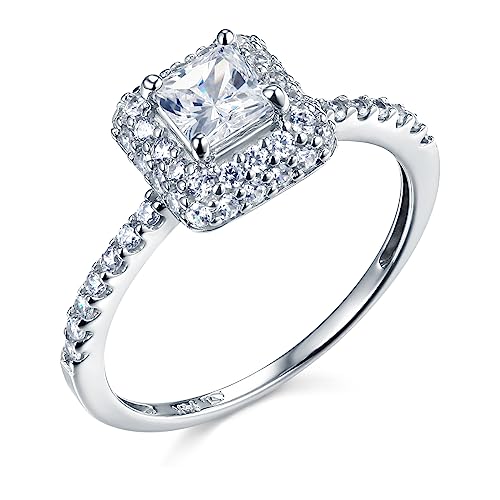 14k Yellow OR White Gold SOLID Wedding Engagement Ring and Wedding Band 2 Piece Set - color: White Gold