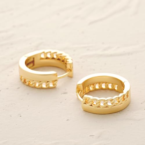 MYEARS Women Earrings Gold Huggie Hoop 14K Small Simple Hypoallergenic Everyday Jewelry - style: Chain Link Band