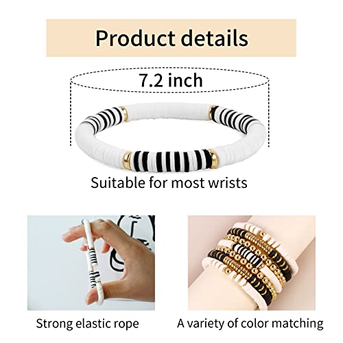 Elegance 11 designs Heishi Beaded Bracelets For Women Polymer Clay Colorful Surfer Stackable Beads Boho Bracelet Summer Beach Jewelry - color: Colorful