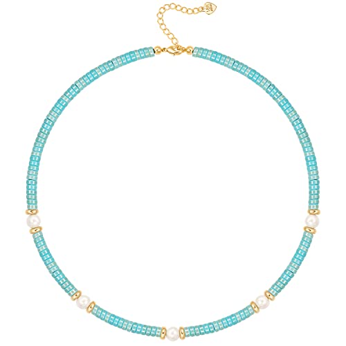 CANEVINKA Bohemian Beaded Choker Necklace 18K Gold Plated Bead Pendant Necklace Vintage Handmade Jewelry for Women - style: Five Pearl