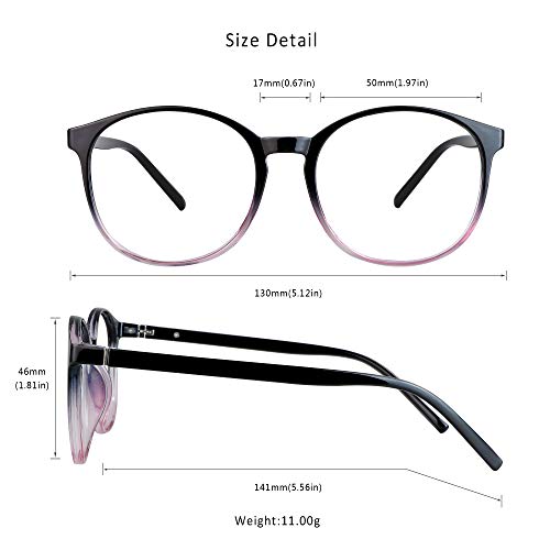 LifeArt Round Blue Light Blocking Glasses, Computer Glasses, Gaming Glasses, TV Glasses for Women Men (Black Purple, No Magnification) - color: 06_days_black Purple, size: +0.00(No Magnification)