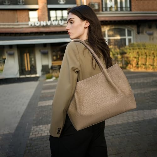 KKXIU Tote Bag for Women Vegan Leather Shoulder Purse Large Capacity Travel Bag - color: Apricot02