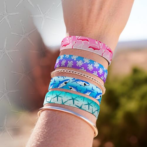 4 Pcs Surfer Beach Bracelets for Men Women Inspirational Elastic Comfy Summer Reversible Wristband Gifts Friendship Bracelets - color: Animal-Bracelets, size: (6.8") Small