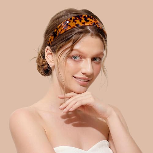 Tortoise Shell Headbands for Women, Wide Leopard Headbands with Teeth for Women's Hair No Headache Headband No Slip Hairbands-Tortoise, Acetate Hair Accessory for Daily Wear & Parties - color: Deep leopard print