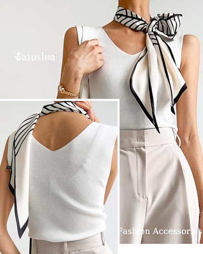 Purse Scarf For Handbags Head Scarves For Women's Hair Bags Scarfs Long Skinny Scarves Fashion Silky - color: A22-black and White Stripe