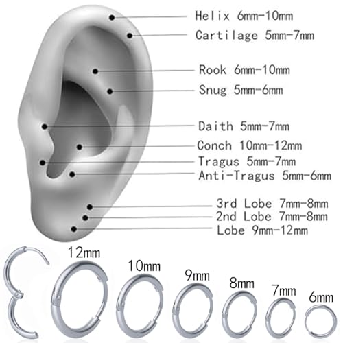 1 Pair 7mm Small Hoop Earrings for Women, 316L Surgical Stainless Steel Huggie Hoop Earrings Hypoallergenic Cartilage Hoop Earrings for Helix Tragus Conch Piercing Jewelry for Women Men(Silver/1.6mm) - color: Silver, size: 7mm (Thickness: 1.6MM)