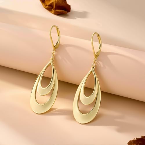 ALEXCRAFT Silver & 14K Gold Plated Teardrop Dangle Earrings Double Teardrop Leverback Dangle Earrings for Women Hypoallergenic Trendy Prom Fashion Jewelry Gifts - color: A Gold
