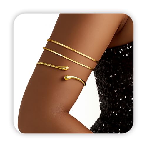 PEALICIOUS 2Pcs Chunky Bracelet for Women, Girls Gold Bangle Bracelet 7in Minimalist Silver Chunky Bangles Prom Gifts, Trendy Gold Arm Cuff Upper Arm Band, Stack Bead Prom Accessories Summer Jewelry - style: gold arm cuff