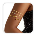 PEALICIOUS 2Pcs Chunky Bracelet for Women, Girls Gold Bangle Bracelet 7in Minimalist Silver Chunky Bangles Prom Gifts, Trendy Gold Arm Cuff Upper Arm Band, Stack Bead Prom Accessories Summer Jewelry - style: gold arm cuff