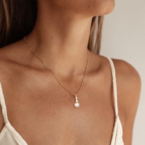 Freekiss Gold Pendant Necklace for Women, Dainty Diamond Necklaces for Women Simple 14K Gold Plated Paperclip Choker Necklaces Cute Minimalist Open Oval Necklaces Gold Jewelry for Women Gifts - color: Gold, style: 3cz drop pearl