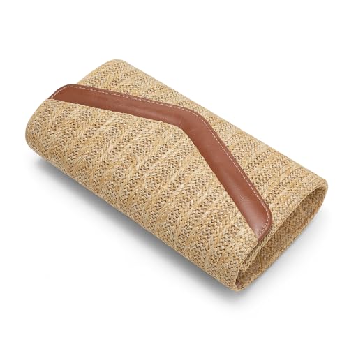 Straw Clutch Purse for Women Envelope Clutch Handbags for Summer Beach Evening Shoulder Crossbody Bag - color: Khaki
