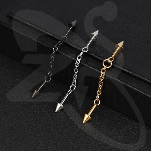 ZS 1 Pair Chain Piercing Jewelry, 16G Surgical Steel Industrial Stud Earring, Dangle Chain Bar Cartilage Helix Piercing for Women Men - color: 3PCS Mix Colors
