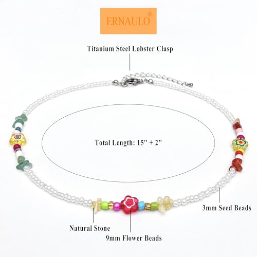 Beaded Necklaces for Women Summer Beach Beaded Necklace Bead Choker Boho Necklaces for Women Handmade Summer Jewelry Stainless Steel 18K Gold Plated - color: Multi