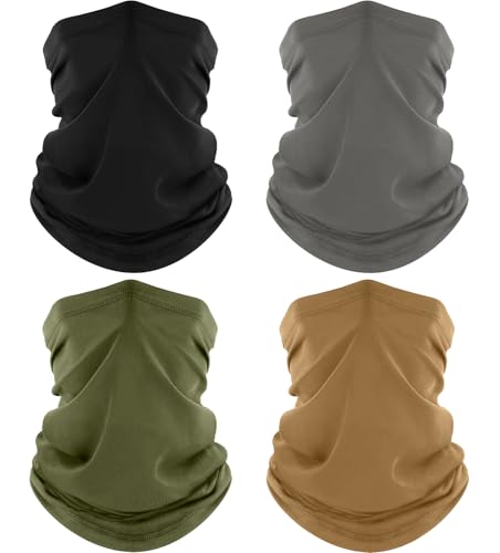 ROXUN 4 Pack Neck Gaiter, Cooling Breathable Face Mask UV Protection Scarf Hiking Bandana for Men/Women - color: Black+gray+army Green+sand
