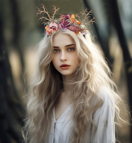 Vivivalue Deer Antler Hair Band with Flowers Flower Headband for Cosplay Costume Party - color: 8